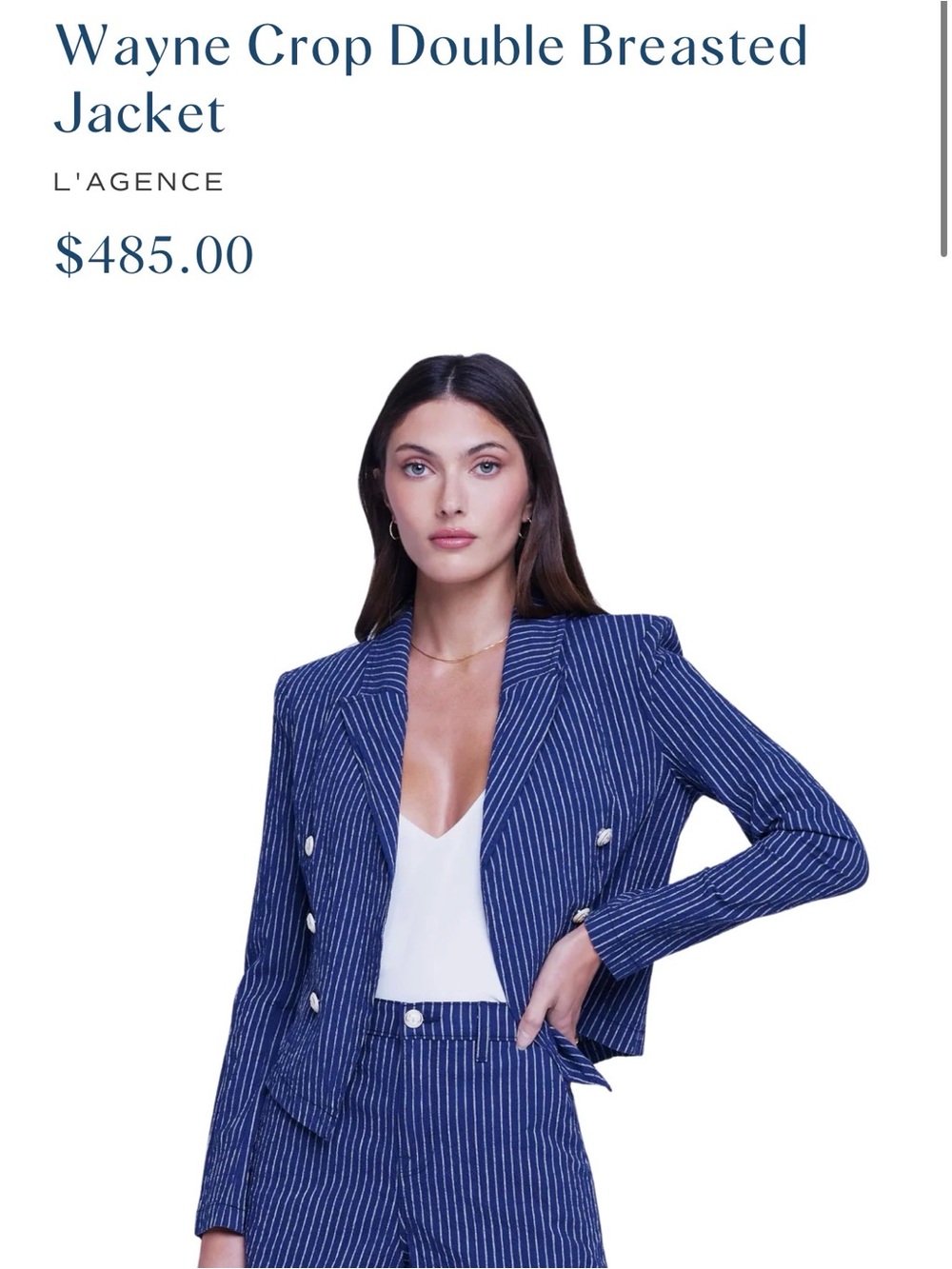 L'AGENCE Navy Wayne Cropped Double-Breasted Blazer
